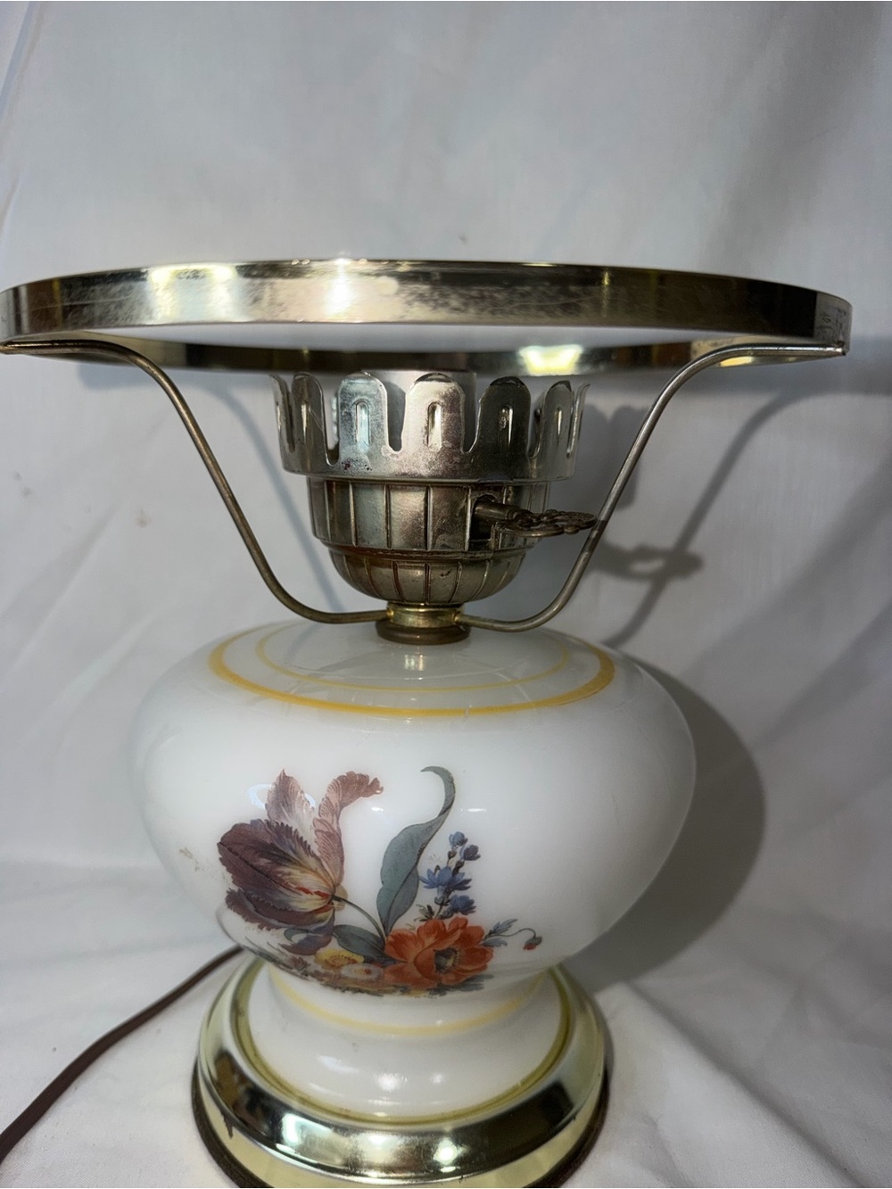 Vintage Floral Milk Glass "Gone With The Wind" Style Hurricane Lamp - Picture 15 of 16